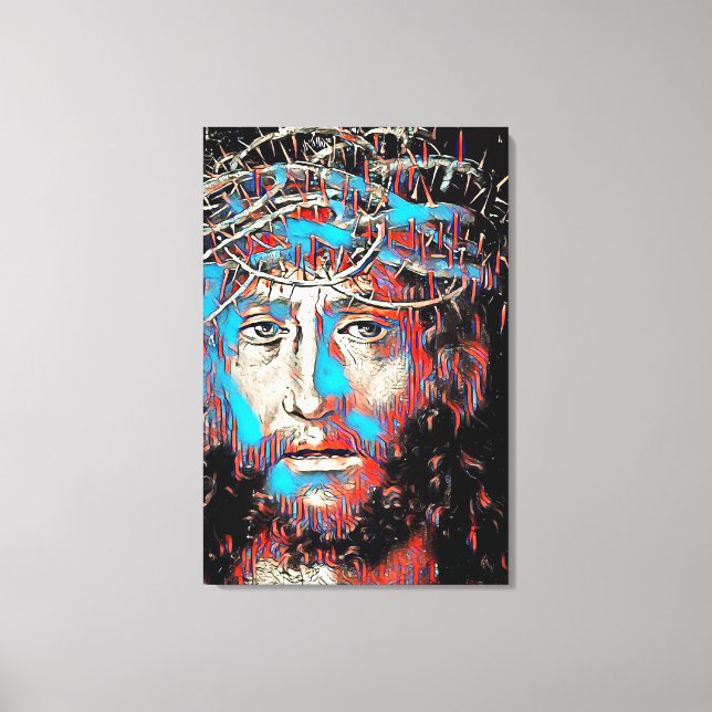 Jesus Christ Wearing Thorn Crown Abstract Painting Canvas Print (Front)