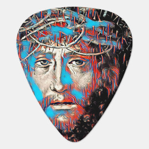 Jesus Christ Wearing Thorn Crown Abstract Painting Guitar Pick