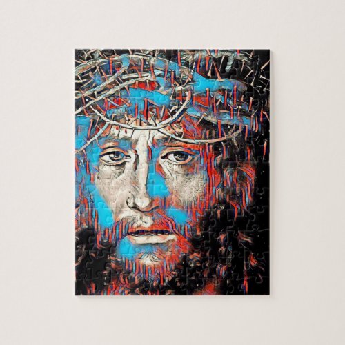 Jesus Christ Wearing Thorn Crown Abstract Painting Jigsaw Puzzle