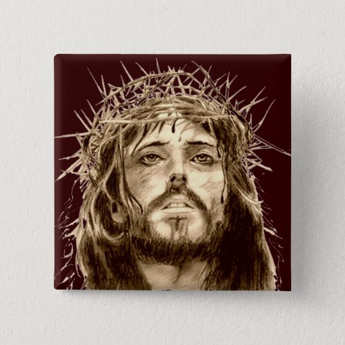 Jesus Christ with a Crown of Thorns Button