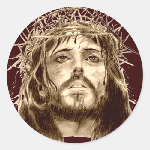 Jesus Christ with a Crown of Thorns Classic Round Sticker