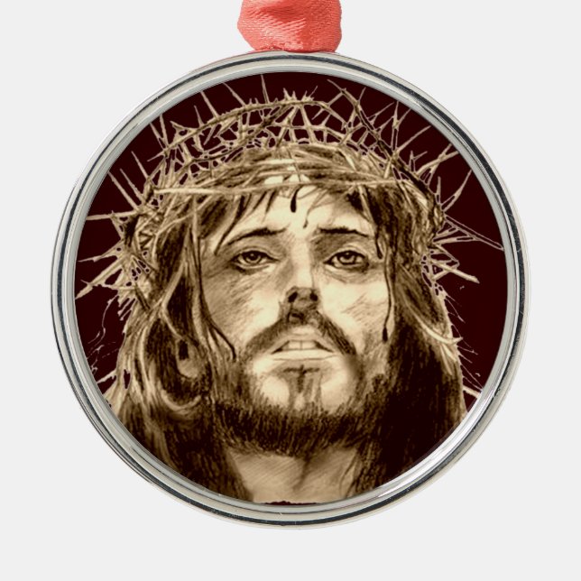 Jesus Christ with a Crown of Thorns Metal Ornament (Front)