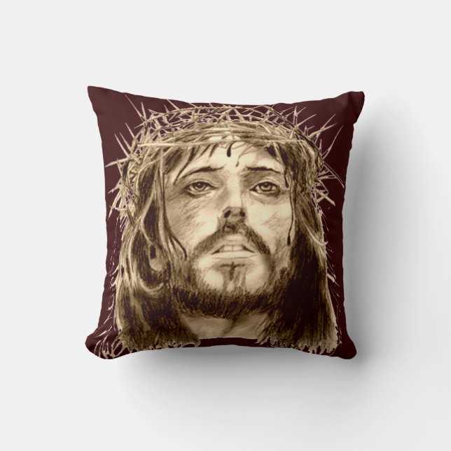 Jesus Christ with a Crown of Thorns Throw Pillow (Front)