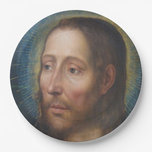 Jesus Christ With a Golden Halo Paper Plates (Front)