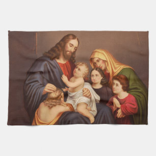 Jesus Christ with Children Premium Fine Art Kitchen Towel