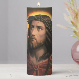 Jesus Christ with Crown of Thorns Pillar Candle