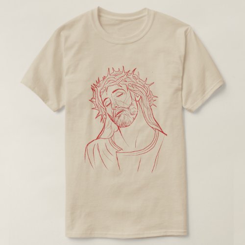 Jesus Christ with Crown of Thorns Portrait Red T_Shirt