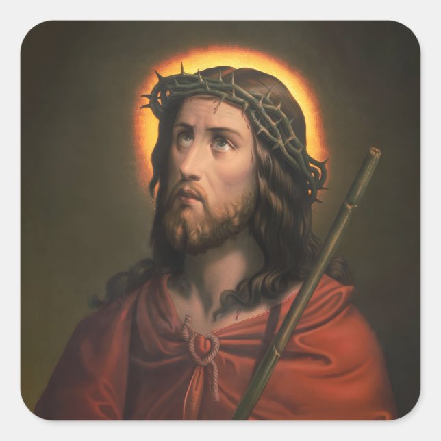 Jesus Christ with Crown of Thorns Square Sticker (Front)