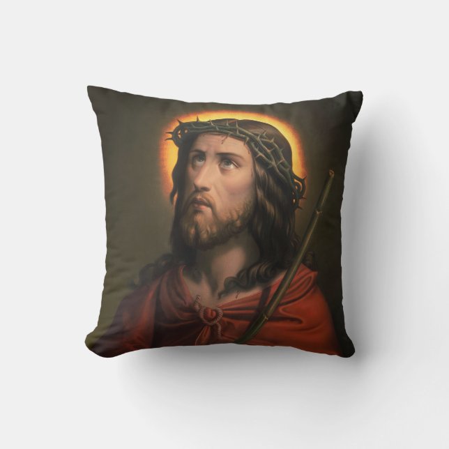 Jesus Christ with Crown of Thorns Throw Pillow (Front)