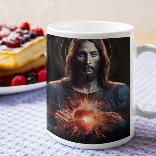 Jesus Christ with Glowing Heart version 3 Coffee Mug