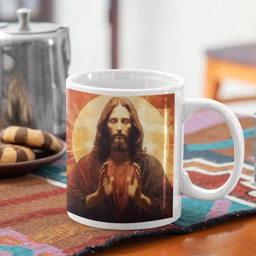 Jesus Christ with Glowing Heart version 4 Coffee Mug