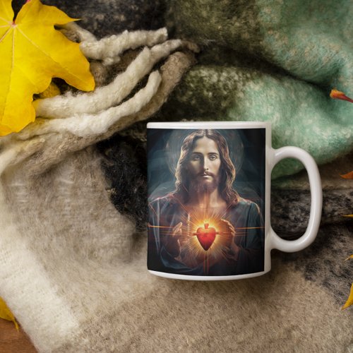 Jesus Christ with Glowing Heart version 6 Coffee Mug