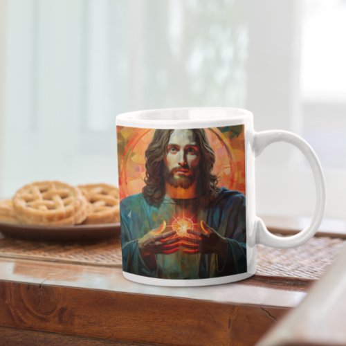 Jesus Christ with Glowing Heart version 8 Coffee Mug
