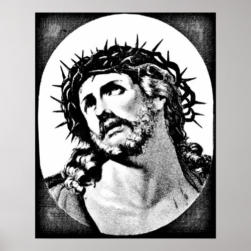 Jesus Christ with thorn crown Vintage religious Ar Poster