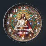 Jesus Christ would you look at the Time Colorful Clock<br><div class="desc">Jesus Christ would you look a the Time Funny Jesus Clock - "jesus christ religious humor",  "funny humorous christian joke",  "christianity humour silly fun",  "would you look at the time",  "vintage holy religion art",  "biblical bible lord god",  ,  "vicar priest pastor pun",  "meme christmas easter gift",  "hilarious novelty gifts"</div>