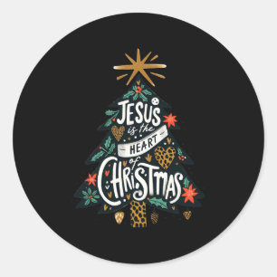 Jesus Christian Christmas Tree Men Women Kids Xmas Classic Round Sticker