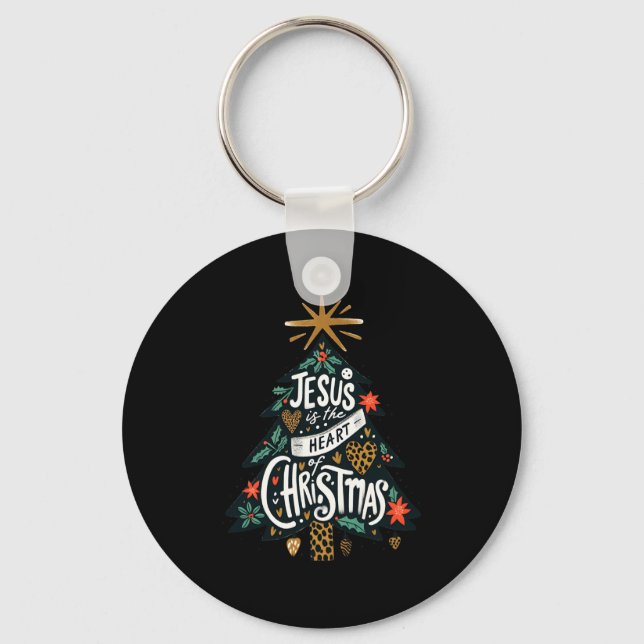 Jesus Christian Christmas Tree Men Women Kids Xmas Keychain (Front)