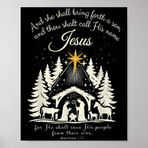 Jesus Christian Christmas Xmas Tree Family Pajamas Poster