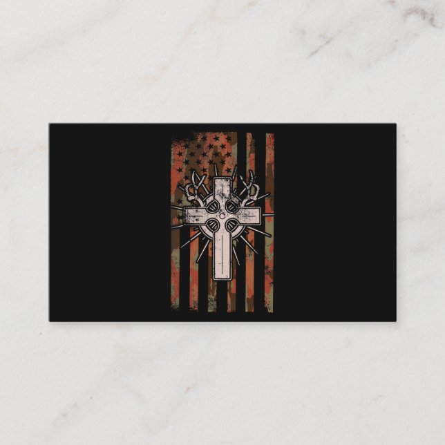 Jesus Christian Cross Hunting American Flag Camo D Business Card (Front)