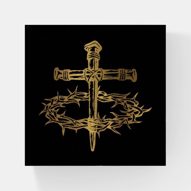 Jesus Christian Cross Nails Crown of Thorns  Paperweight (Front)