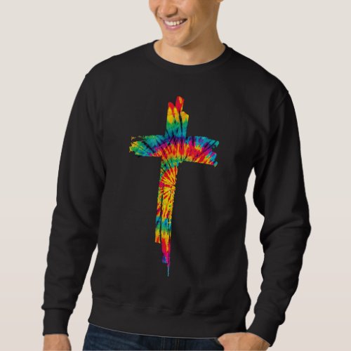 Jesus Christian Cross Tie Dye Rainbow Religious Bi Sweatshirt