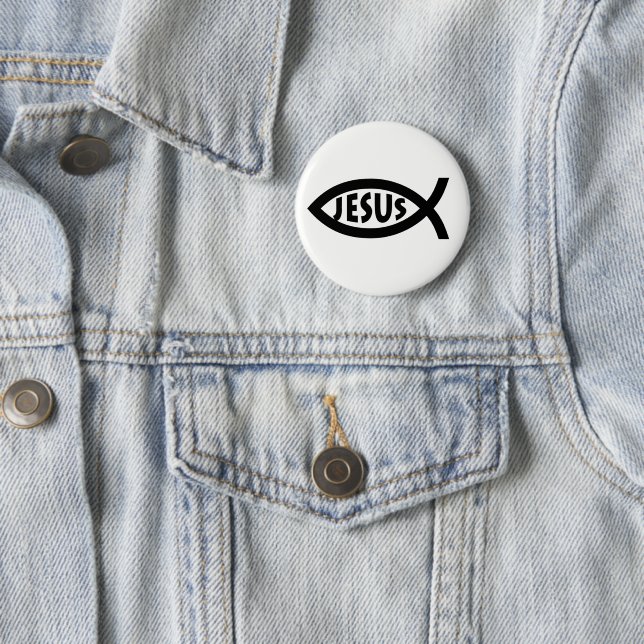 Jesus Christian Fish Symbol Pinback Button (In Situ)