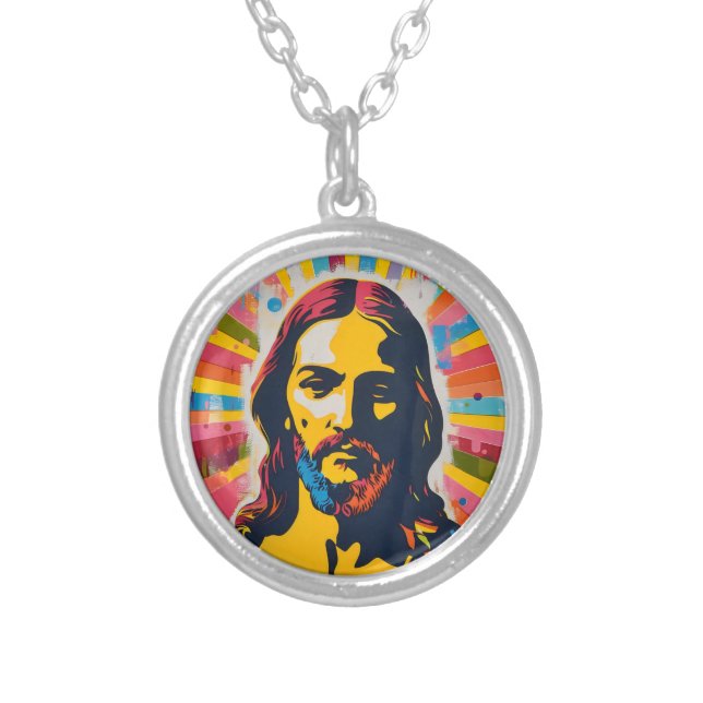 Jesus Christian Pop Art Silver Plated Necklace (Front)
