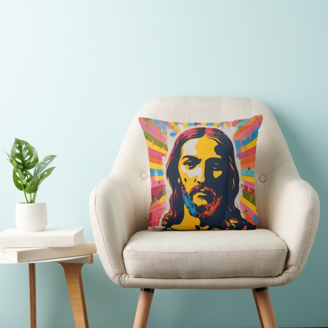 Jesus Christian Pop Art Throw Pillow (Chair)