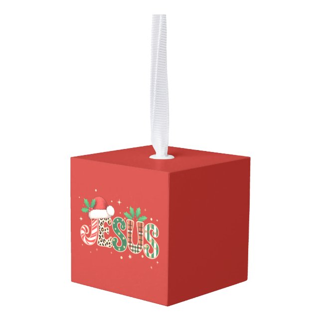 Jesus Christian Religious Saying Faith Bible Verse Cube Ornament (Back Angled)