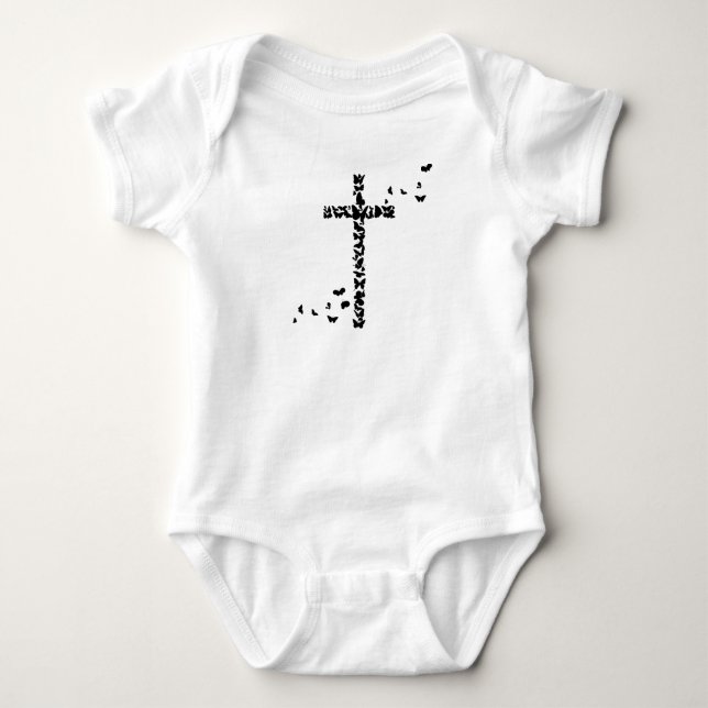 Jesus Christians Christianity Butterflies Cross Baby Bodysuit (Front)
