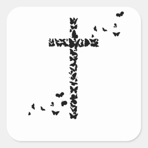 Jesus Christians Christianity Butterflies Cross Square Sticker
