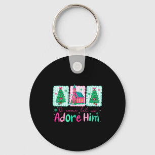 Jesus Christmas Xmas Tree Preppy Oh Come Let Us Ad Keychain