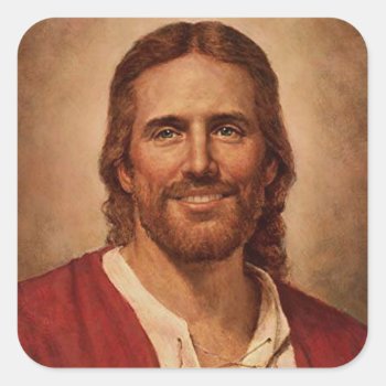 Jesus Christ's Loving Smile Square Sticker by stargiftshop at Zazzle