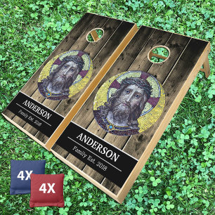Jesus Christus, Cross & Vintage Mosaic / Church Cornhole Set