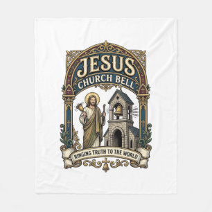 Jesus Church Bell Jesus Church Bell Christian Fait Fleece Blanket