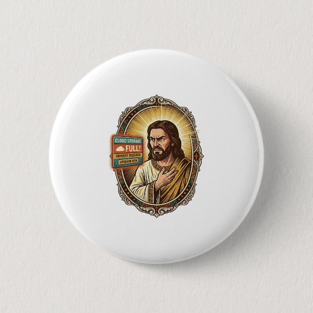 Jesus Cloud Storage Full Warning Paywall Tech Humo Button (Front)