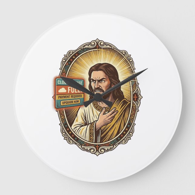 Jesus Cloud Storage Full Warning Paywall Tech Humo Large Clock (Front)