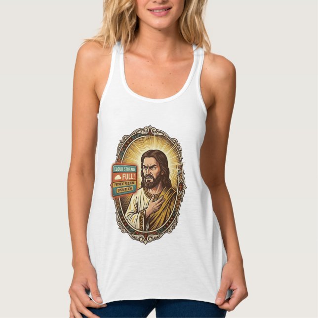 Jesus Cloud Storage Full Warning Paywall Tech Humo Tank Top (Front)