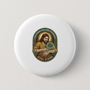 Jesus Club Hand Stamp Wont Wash Off Morning Humor_ Button