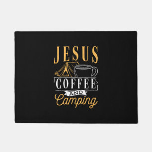 Jesus coffee and camping - Christian camper camp Doormat