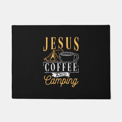 Jesus coffee and camping _ Christian camper camp Doormat