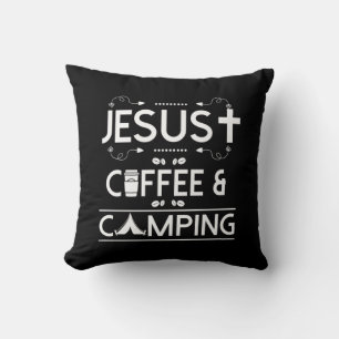 Jesus Coffee And Camping Throw Pillow