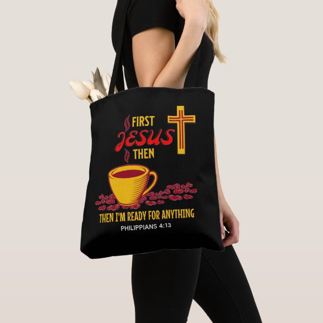 Jesus Coffee Lover Tote Bag (Close Up)