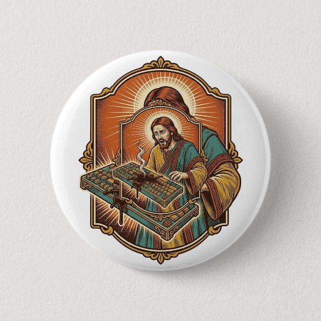 Jesus Coffee Spill Mechanical Keyboard Broken Tech Button (Front)