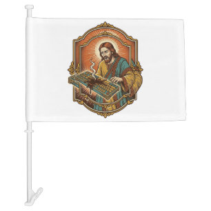 Jesus Coffee Spill Mechanical Keyboard Broken Tech Car Flag