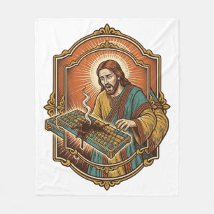 Jesus Coffee Spill Mechanical Keyboard Broken Tech Fleece Blanket