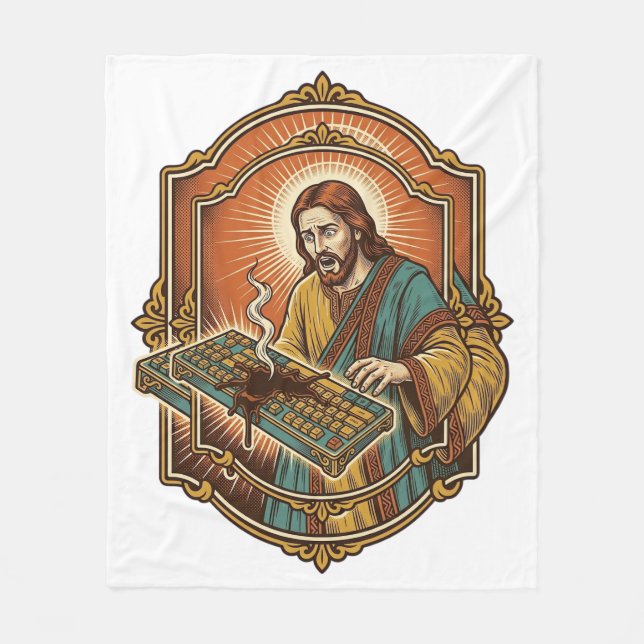 Jesus Coffee Spill Mechanical Keyboard Broken Tech Fleece Blanket (Front)