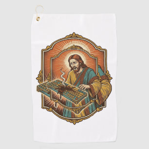 Jesus Coffee Spill Mechanical Keyboard Broken Tech Golf Towel