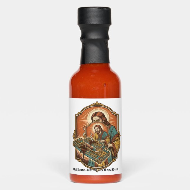Jesus Coffee Spill Mechanical Keyboard Broken Tech Hot Sauces (Front)