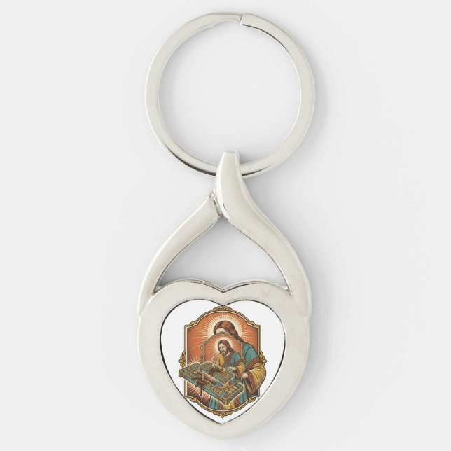 Jesus Coffee Spill Mechanical Keyboard Broken Tech Keychain (Front)